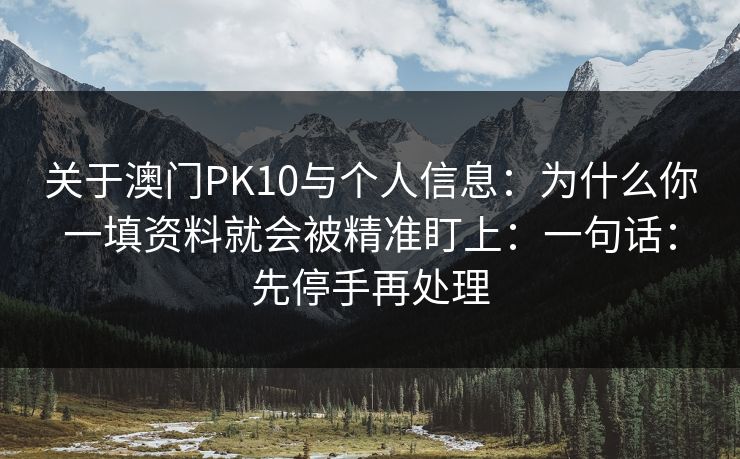 关于澳门PK10与个人信息：为什么你一填资料就会被精准盯上：一句话：先停手再处理